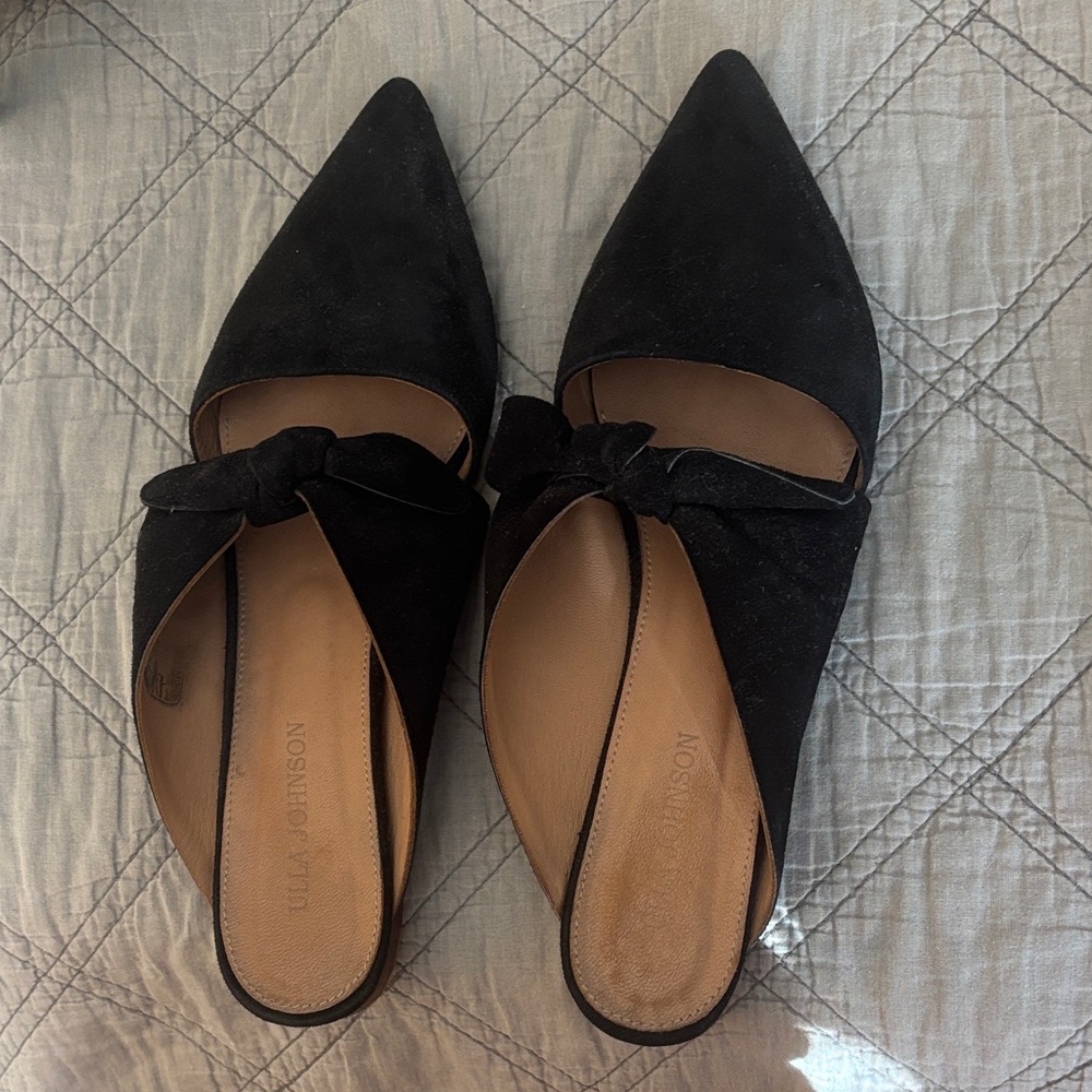 Ulla Johnson Black Suede Bow Mules